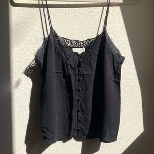 LA Hearts Black Lace Tank Top w Button Front